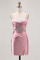 Laden Sie das Bild in den Galerie-Viewer, Königsblaues Durchsichtiges Korsett Plissee Cocktailkleid mit Schlitz