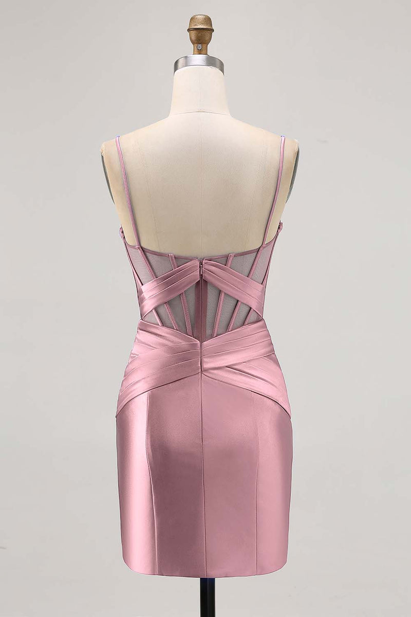 Laden Sie das Bild in den Galerie-Viewer, Königsblaues Durchsichtiges Korsett Plissee Cocktailkleid mit Schlitz