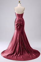 Laden Sie das Bild in den Galerie-Viewer, Funkelndes Fuchsia Mermaid Herzausschnitt Langes Ballkleid mit Schlitz