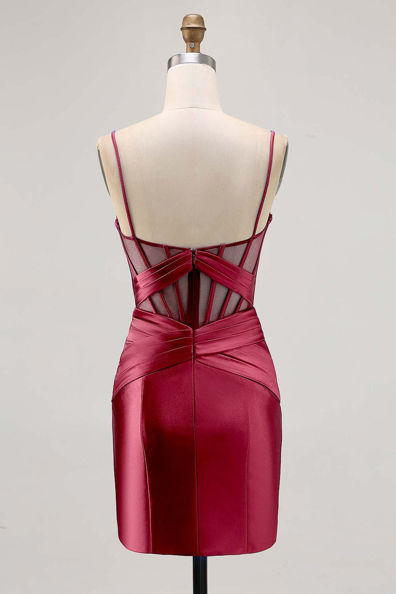 Laden Sie das Bild in den Galerie-Viewer, Königsblaues Durchsichtiges Korsett Plissee Cocktailkleid mit Schlitz