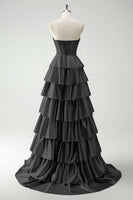 Laden Sie das Bild in den Galerie-Viewer, Burgundy Prinzessinnen Herzausschnitt Perlenbesetztes Gestuftes Korsett Langes Ballkleid mit Schlitz