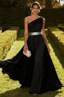 Laden Sie das Bild in den Galerie-Viewer, Eine Schulter Olive A-Linie Chiffon Maxi-Kleid