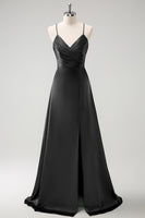 Laden Sie das Bild in den Galerie-Viewer, Dunkelgrünes langes A-Linie Satin Brautjungfernkleid mit Rüsche und Schnürung