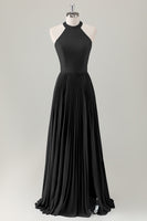 Laden Sie das Bild in den Galerie-Viewer, Grau Blau A-Linie Neckholder Langes Brautjungfernkleid mit Schlitz