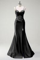 Laden Sie das Bild in den Galerie-Viewer, Königsblaues Meerjungfrau Spaghettiträger Satin Korsett Langes Ballkleid mit Schlitz