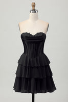 Laden Sie das Bild in den Galerie-Viewer, Fuchsia Kurzes A-Linie Trägerloses Korsett Gestuftes Cocktailkleid