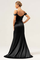 Laden Sie das Bild in den Galerie-Viewer, Kaffee Meerjungfrau Schulterkaltes Korsett Rüschen Langes Brautjungfernkleid mit Schlitz