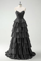 Laden Sie das Bild in den Galerie-Viewer, Burgundy Prinzessinnen Herzausschnitt Perlenbesetztes Gestuftes Korsett Langes Ballkleid mit Schlitz