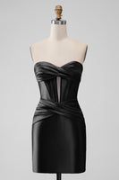 Laden Sie das Bild in den Galerie-Viewer, Fuchsia Bodycon Herzausschnitt Satin Korsett Kurzes Abiballkleid