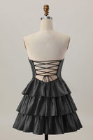 Laden Sie das Bild in den Galerie-Viewer, Orange A-Linie Trägerloses Gestuftes Abiballkleid mit Perlenstickerei