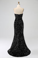 Laden Sie das Bild in den Galerie-Viewer, Rotes trägerloses Pailletten langes Meerjungfrauen Ballkleid mit Schlitz