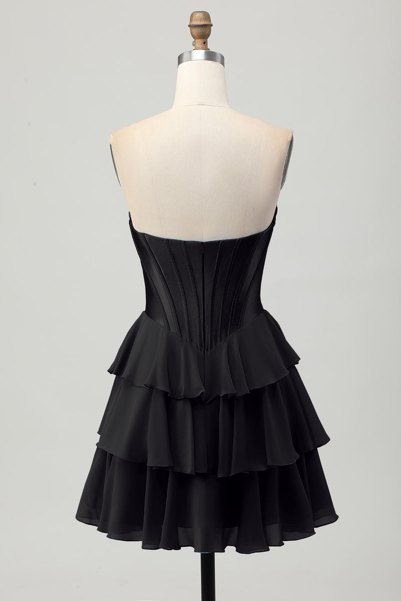 Laden Sie das Bild in den Galerie-Viewer, Fuchsia Kurzes A-Linie Trägerloses Korsett Gestuftes Cocktailkleid