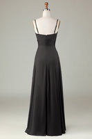 Laden Sie das Bild in den Galerie-Viewer, Schlüsselloch Spaghettiträger Staubiger Salbei Brautjungfernkleid mit Schlitz