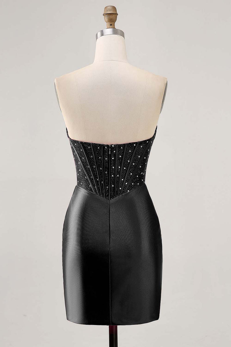 Laden Sie das Bild in den Galerie-Viewer, Glitzerndes Fuchsia Korsett Enges Kurzes Abiballkleid aus Satin