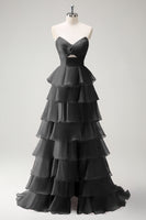 Laden Sie das Bild in den Galerie-Viewer, Orange Herzausschnitt Prinzessin Gestuftes Langes Ballkleid mit Schlitz