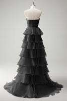 Laden Sie das Bild in den Galerie-Viewer, Orange Herzausschnitt Prinzessin Gestuftes Langes Ballkleid mit Schlitz