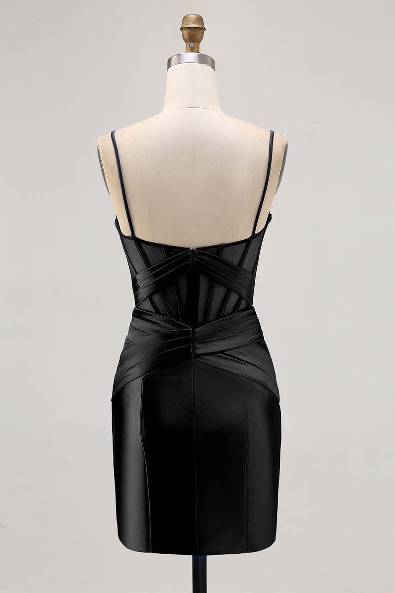 Laden Sie das Bild in den Galerie-Viewer, Königsblaues Durchsichtiges Korsett Plissee Cocktailkleid mit Schlitz