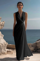 Laden Sie das Bild in den Galerie-Viewer, Weißes Langes Standesamtkleid mit V-Ausschnitt und Rüschen