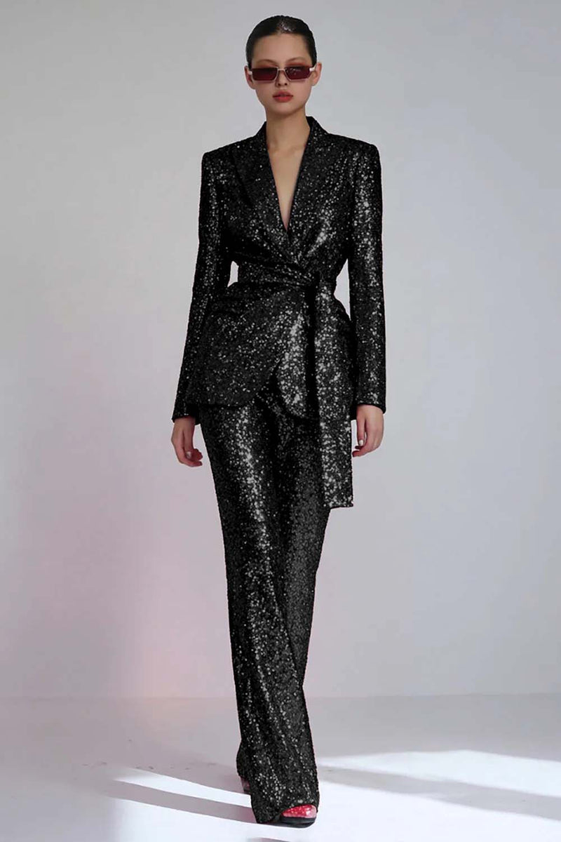 Laden Sie das Bild in den Galerie-Viewer, Glitzernde Rote 2-teilige Damen Ballanzüge mit Schärpe