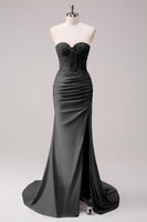 Laden Sie das Bild in den Galerie-Viewer, Fuchsia Meerjungfrau trägerloses gerafftes Langes Ballkleid mit Schlitz