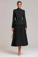 Laden Sie das Bild in den Galerie-Viewer, Hellrosa A-Linie 2-teiliges Plissiertes Arbeitskleid mit Gürtel