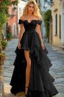 Laden Sie das Bild in den Galerie-Viewer, Gelbes Gerüschtes A-Linie Ballkleid mit Schlitz