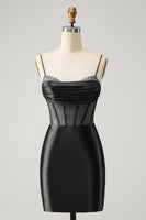 Laden Sie das Bild in den Galerie-Viewer, Glitzer Dunkelrotes Perlenkorsett Satin Kurzes Abiballkleid