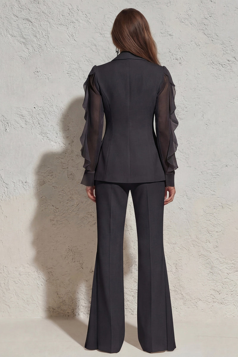 Laden Sie das Bild in den Galerie-Viewer, Weißer Notched Revers Rüschen Slim Fit langer Tüll-Damenanzug