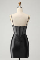 Laden Sie das Bild in den Galerie-Viewer, Glitzer Dunkelrotes Perlenkorsett Satin Kurzes Abiballkleid