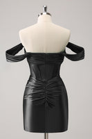 Laden Sie das Bild in den Galerie-Viewer, Dunkelgrünes schulterfreies Korsett aus Satin Abiballkleid