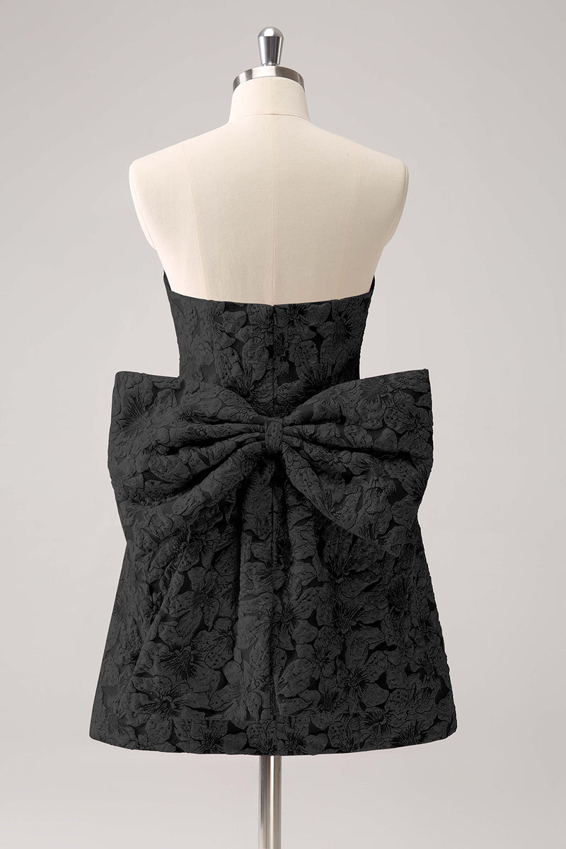 Laden Sie das Bild in den Galerie-Viewer, Fuchsia A Linie Blumen trägerloses kurzes Abiballkleid mit Schleife