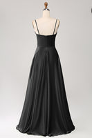 Laden Sie das Bild in den Galerie-Viewer, Staubiger Salbei A Linie Wasserfallausschnitt Satin Langes Ballkleid mit Plissee