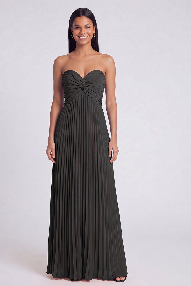 Laden Sie das Bild in den Galerie-Viewer, A-Linie Rosa und Orange Sweetheart Plissiertes Maxikleid mit Schleife