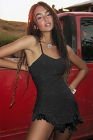 Laden Sie das Bild in den Galerie-Viewer, Glitzerndes Pailletten Weißes Spaghettiträger Quaste Standesamtkleid