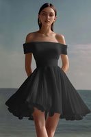 Laden Sie das Bild in den Galerie-Viewer, A-Linie Schulterfreies Chiffon Weißes Standesamtkleid