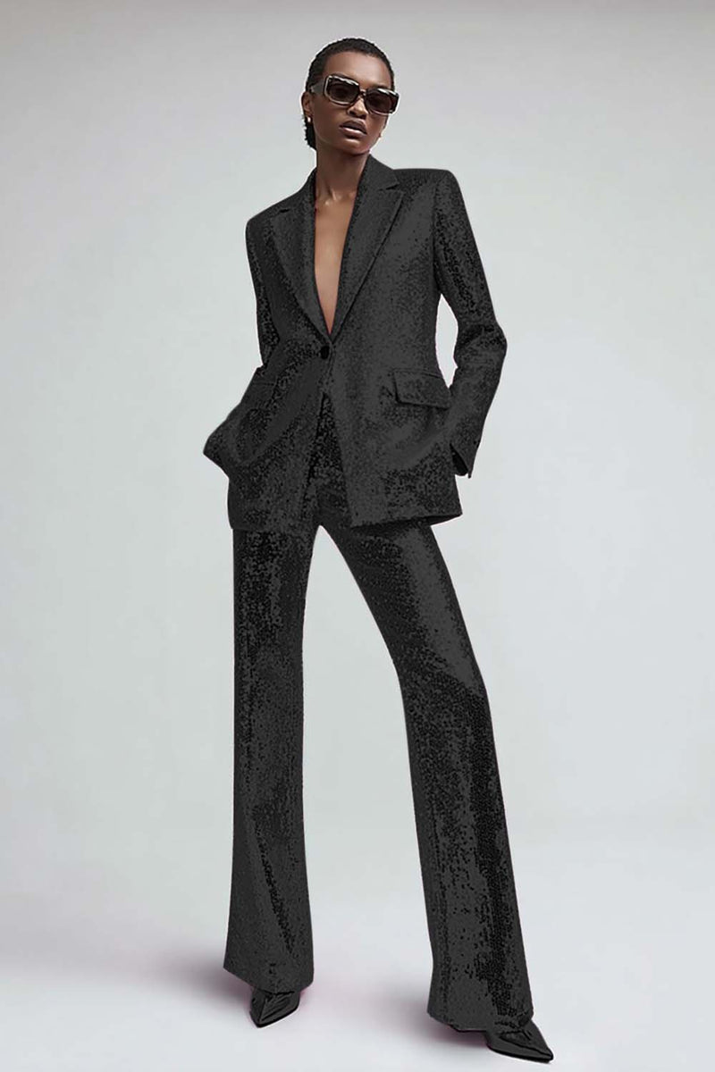 Laden Sie das Bild in den Galerie-Viewer, Glitzernde Rosa 2-teilige Damen Ballanzüge mit Taschen