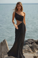 Laden Sie das Bild in den Galerie-Viewer, Weißes Etui Langes Boho Strandkleid mit einer Schulter und Rüschen