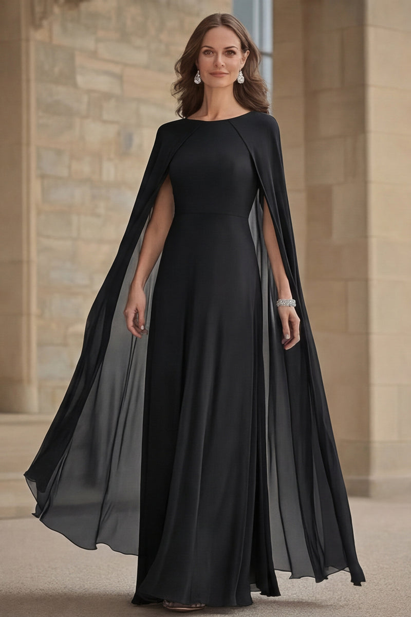 Laden Sie das Bild in den Galerie-Viewer, Marineblaues Meerjungfrauen Chiffon Langes Kleid der Brautmutter mit Umhang