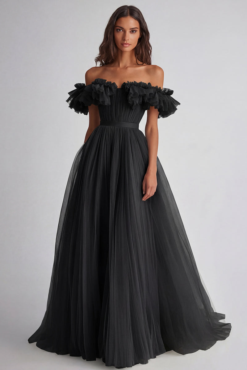 Laden Sie das Bild in den Galerie-Viewer, Dusty Sage Schulterfreies Rüschen A Linie Abendkleid