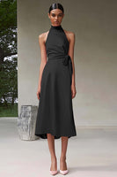 Laden Sie das Bild in den Galerie-Viewer, Rosa A-Linie Neckholder Teelänge Satin Partykleid