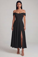 Laden Sie das Bild in den Galerie-Viewer, A-Linien-Off-the-shoulder gelbes Korsett-Maxikleid mit Schlitz