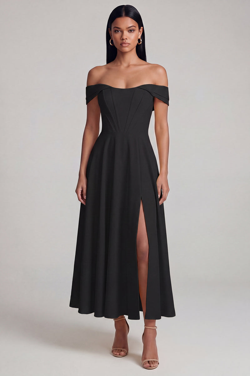 Laden Sie das Bild in den Galerie-Viewer, A-Linien-Off-the-shoulder gelbes Korsett-Maxikleid mit Schlitz