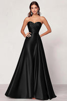 Laden Sie das Bild in den Galerie-Viewer, Dunkelgrünes A-Linie Satin Herzausschnitt Langes Ballkleid