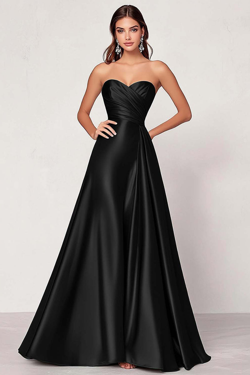 Laden Sie das Bild in den Galerie-Viewer, Dunkelgrünes A-Linie Satin Herzausschnitt Langes Ballkleid