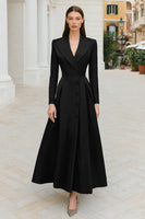 Laden Sie das Bild in den Galerie-Viewer, Marineblaues Revers Einreihiges A-Linie Arbeitskleid