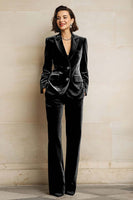 Laden Sie das Bild in den Galerie-Viewer, Samt 2-teilige Einreihige Damenanzüge mit pflaumenfarbenem Spitzrevers