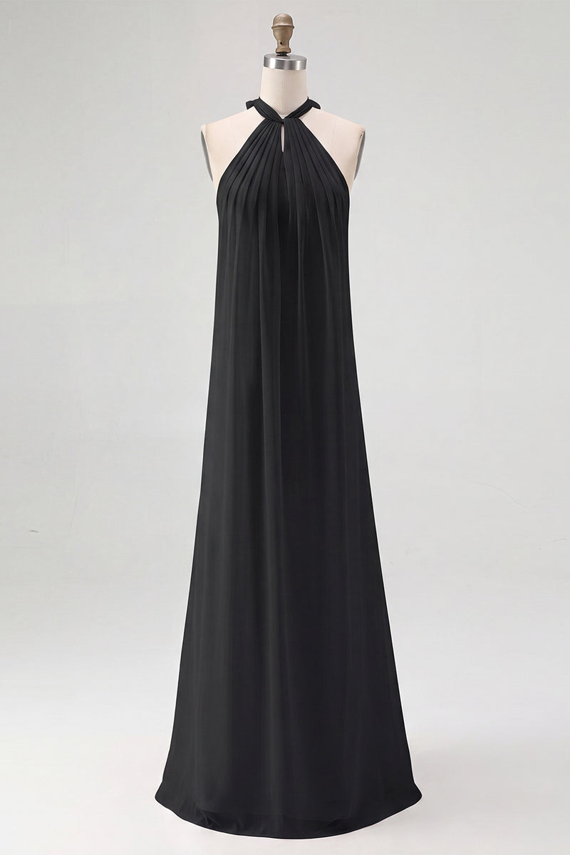 Laden Sie das Bild in den Galerie-Viewer, Weißes Etui Neckholder Chiffon Langes Standesamtkleid