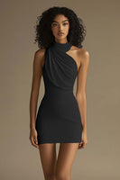 Laden Sie das Bild in den Galerie-Viewer, Weißes Kurzes Standesamtkleid mit Rüschen mit Neckholder