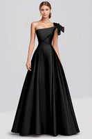 Laden Sie das Bild in den Galerie-Viewer, Fuchsia A-Linie Langes Satin Ballkleid mit einer Schulterschleife