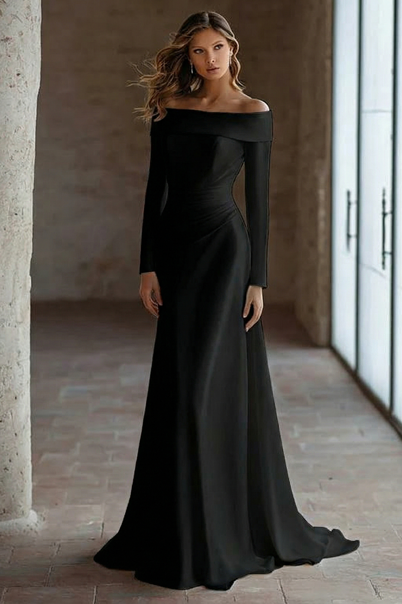 Laden Sie das Bild in den Galerie-Viewer, Elfenbein Schulterfreies Langärmeliges Brautkleid